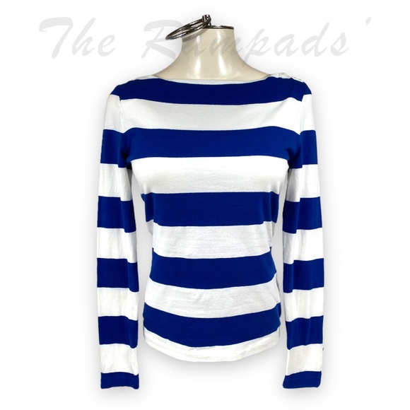H&M Blue and White Stripes Long-sleeve T-shirt Size Medium - Picture 1 of 8